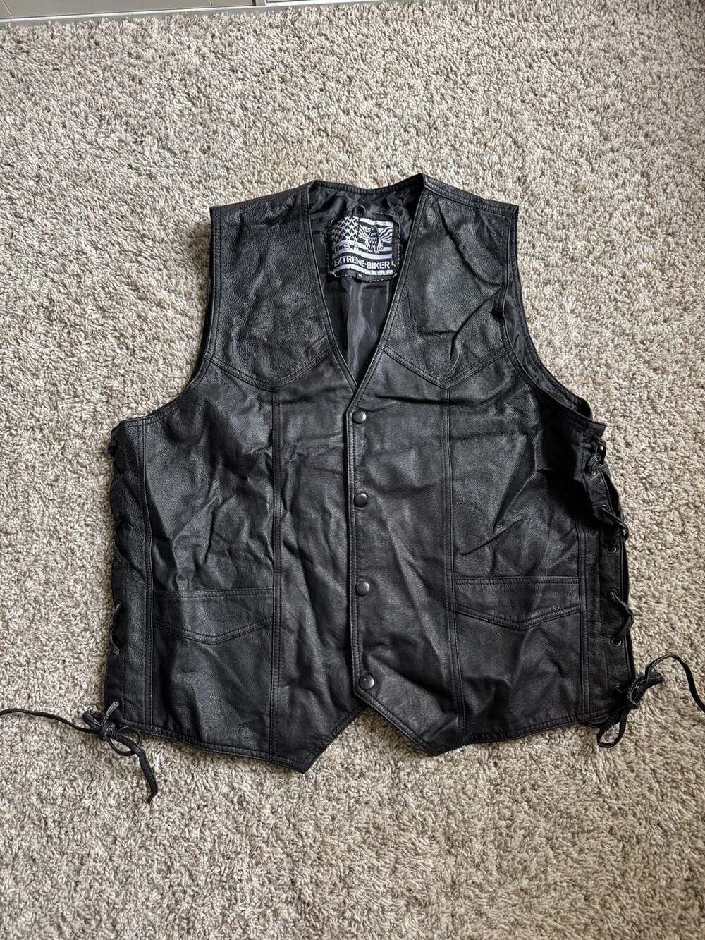 Extreme Biker USA Leather Motorcycle Vest Size 46